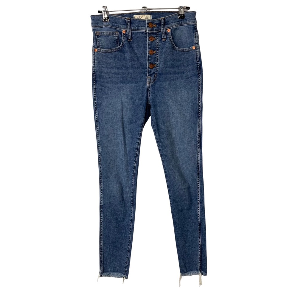 Madewell Medium Wash Button Fly 10” High Rise Skinny Raw Hem Jeans Size 27